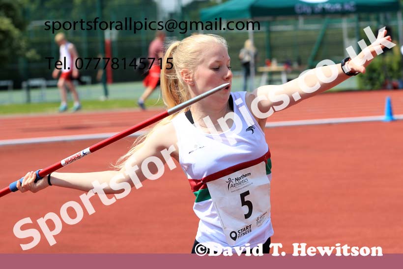 Girls Under-15s Javelin, 2022 Northern Inter Counties U17s and U15s Track and Field, York, Thursday, June 2nd. Photo: David T. Hewitson/Sports for All Pics